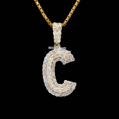 Custom C Initial Moissanite Diamond In Round Shape Hip Hop Pendant First