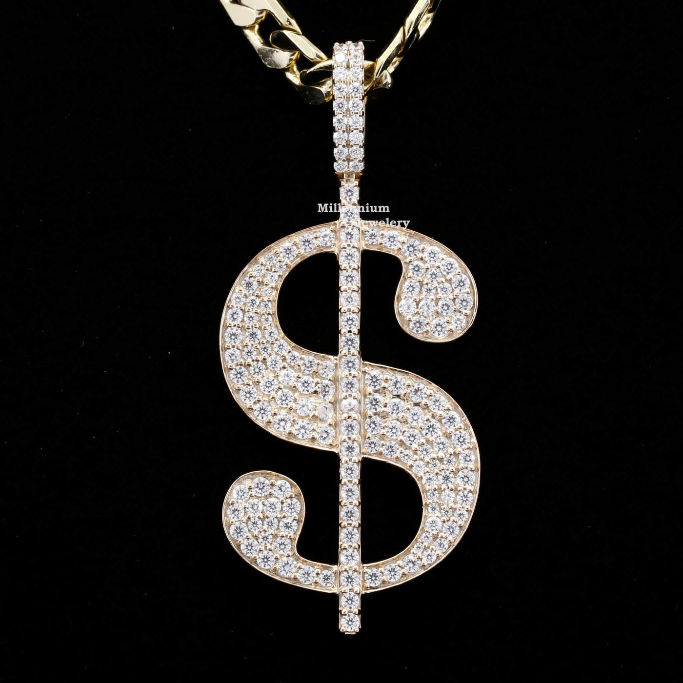 Custom Dollar Sign Fully Moissanite Diamond Embellished Pendant With Diamond