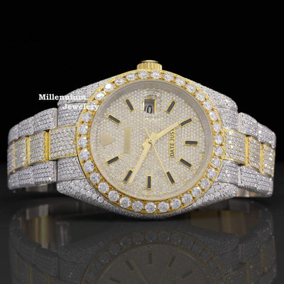 Classic Fully Iced Out Moissanite Diamond Automatic Watch with Gold Color