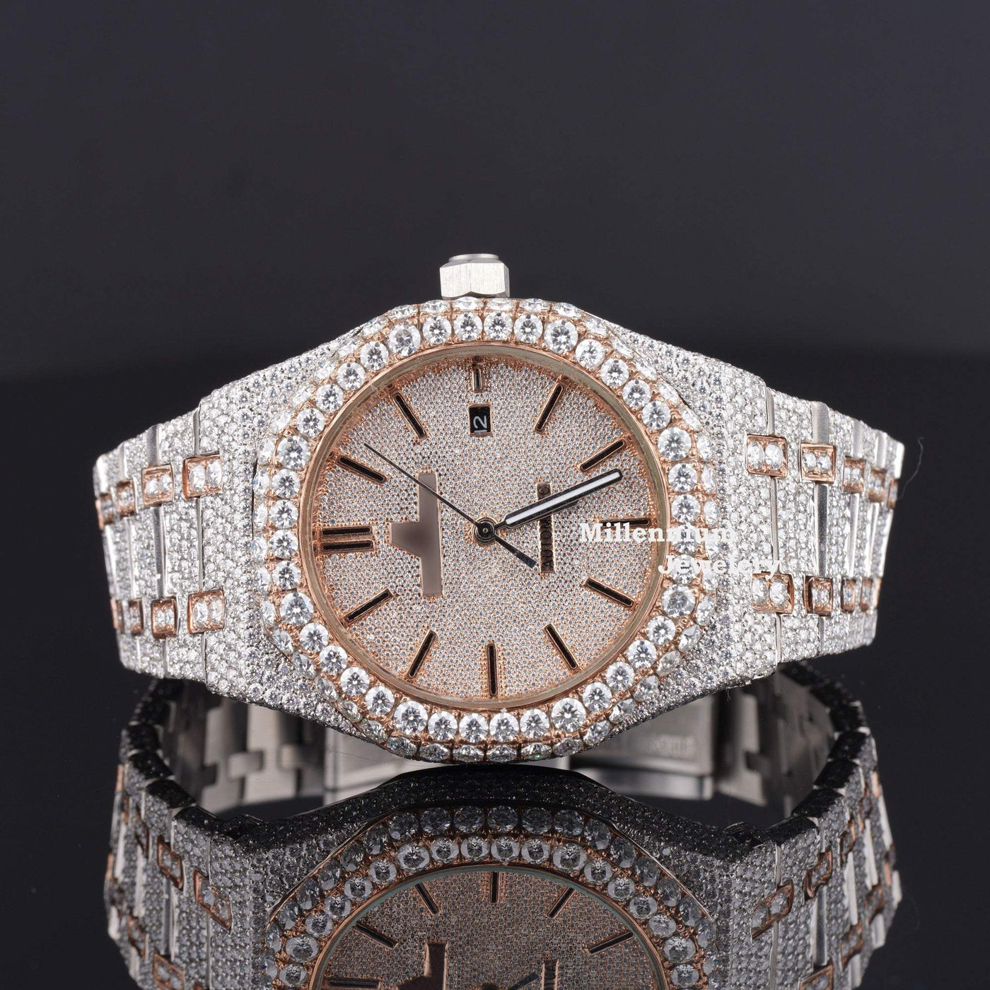 Elegant Iced Out Moissanite Watch For Men Sapphire Crystal Glass Best For Office Wear Rose