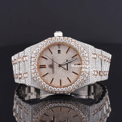 Elegant Iced Out Moissanite Watch For Men Sapphire Crystal Glass Best For Office Wear Rose