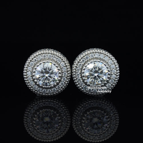 5 Carat Round Halo Moissanite Earrings