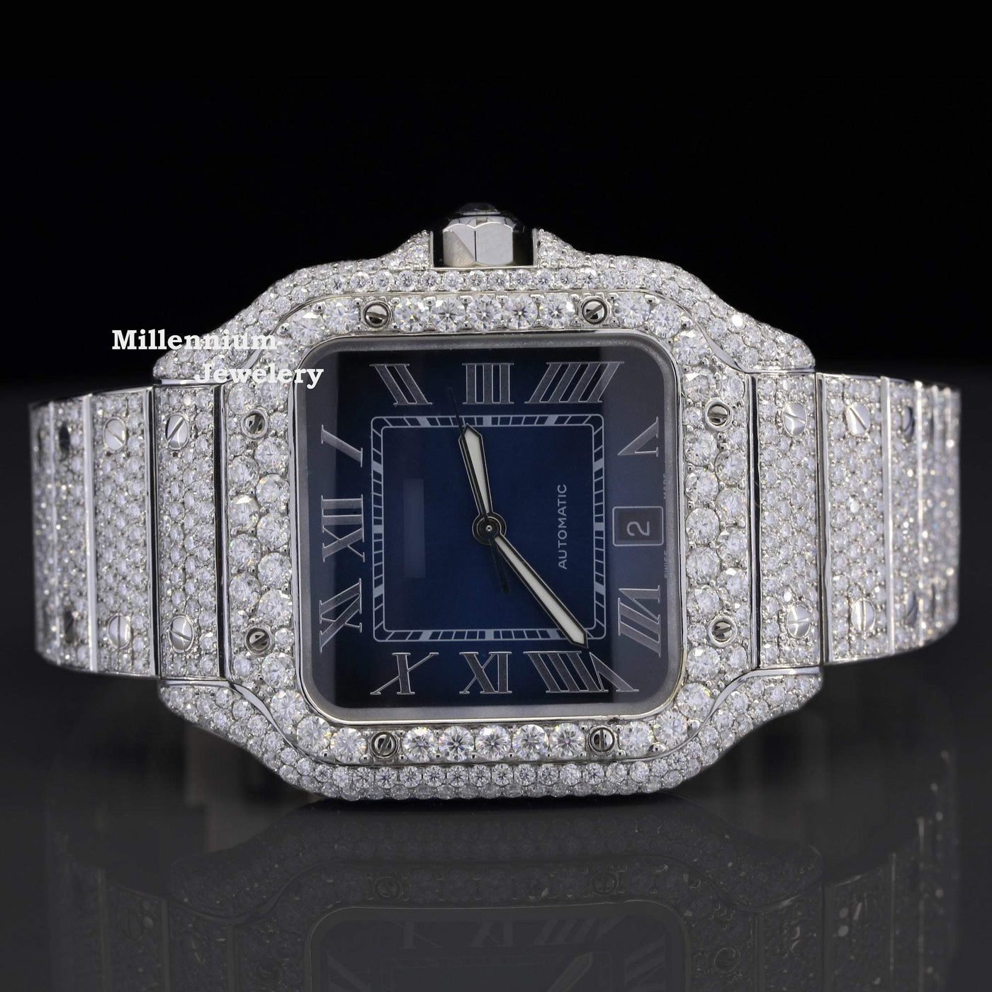 Exotic Fancy Roman Number Moissanite Diamond Dial Watch With Diamond Dial