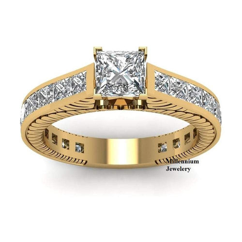 Vintage Princess Cut Channel With Prong Set Moissanite Diamond Wedding Ring
