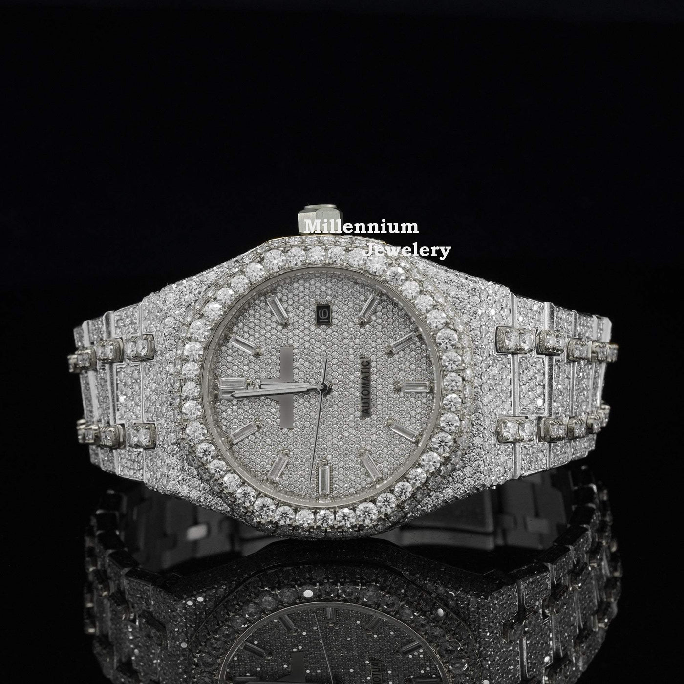 Moissanite Diamond Automatic and Iced Out Wrist Watch With White Gold Color