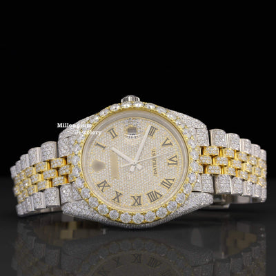 Two Tone Jubilee Bracelet Automatic Iced Out Moisssanite Watch With Gold Color