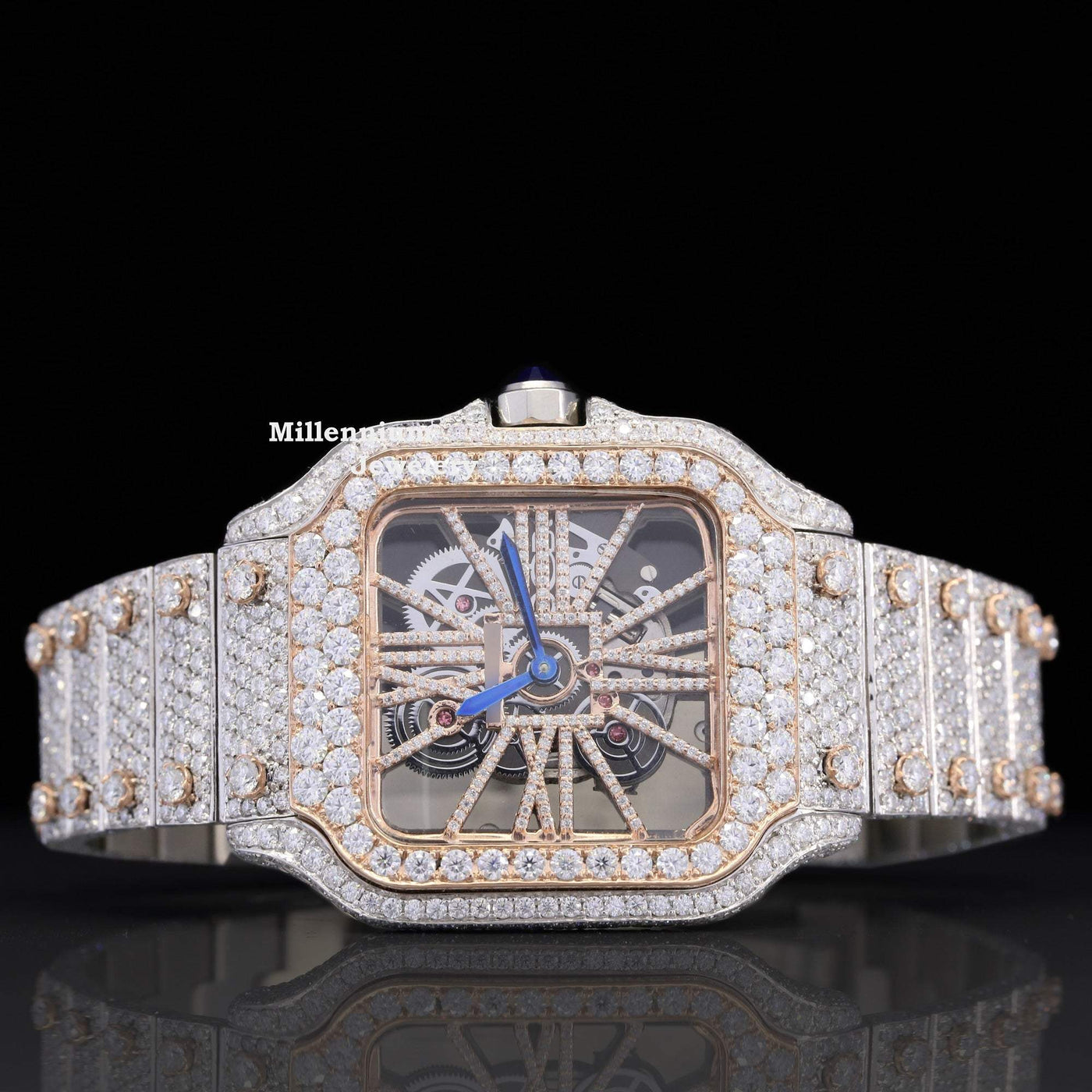 Rose Gold Color Iced Out Hip Hop Moissanite Diamond Watch With Rose Gold Color 