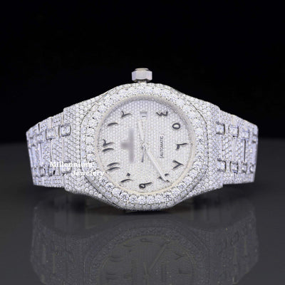 Moissanite Diamond Arabian Number Iced Out Bust Down Automatic Watch With White Gold Color