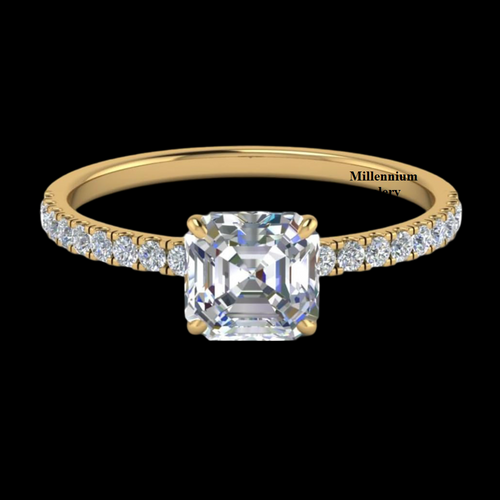Asscher Shape 2ct Hidden Halo Petite Moissanite Diamond