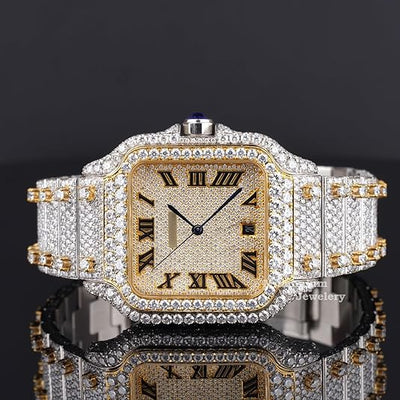 Fabulous Iced Out Roman Style Diamond Watch Automatic
