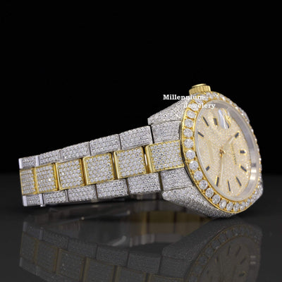 Classic Fully Iced Out Moissanite Diamond Automatic Watch with Diamond Strap