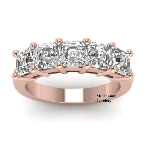 Asscher Cut Five Stone Moissanite Diamond Ring