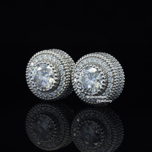 5 Carat Round Halo Moissanite Earrings