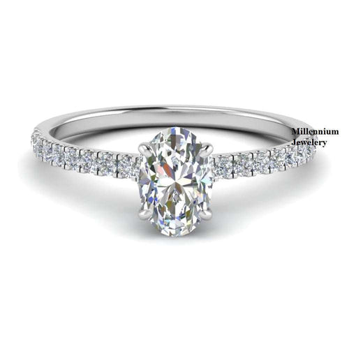 Oval Shape Hidden Halo Petite Moissanite Diamond Wedding Ring
