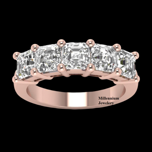 Asscher Cut Five Stone Moissanite Diamond Ring