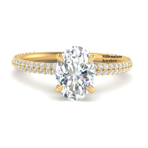 Moissanite Oval Shape Diamond Hidden Halo And Pave Style Ring