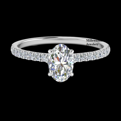 Oval Shape Hidden Halo Petite Moissanite Diamond Wedding Ring