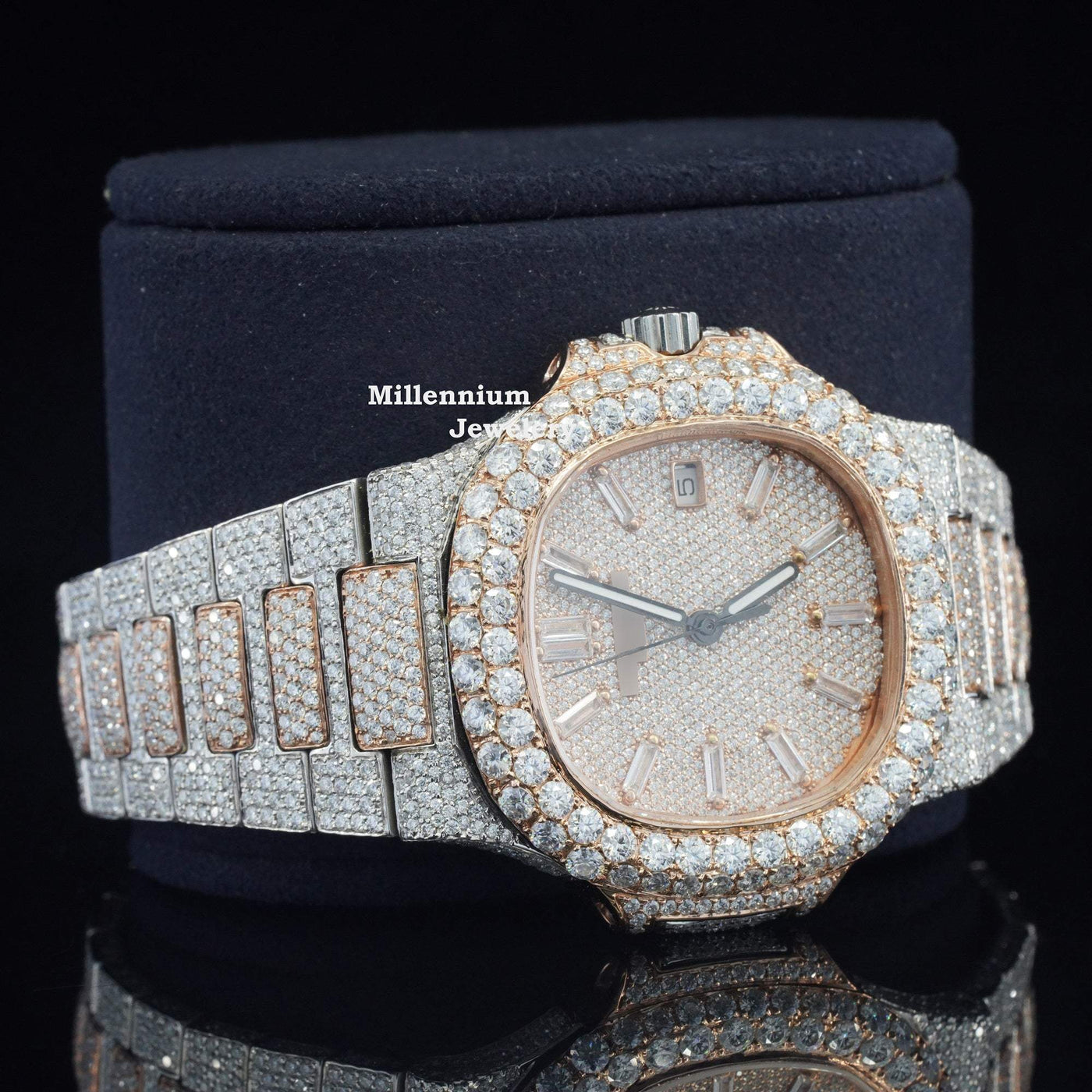 Moissanite Iced Out Sapphire Crystal Glass Automatic Watch With Diamond Body