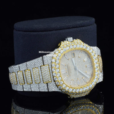 Classic Two Tone Moissanite Diamond Iced Out Automatic Watch With Diamond Body