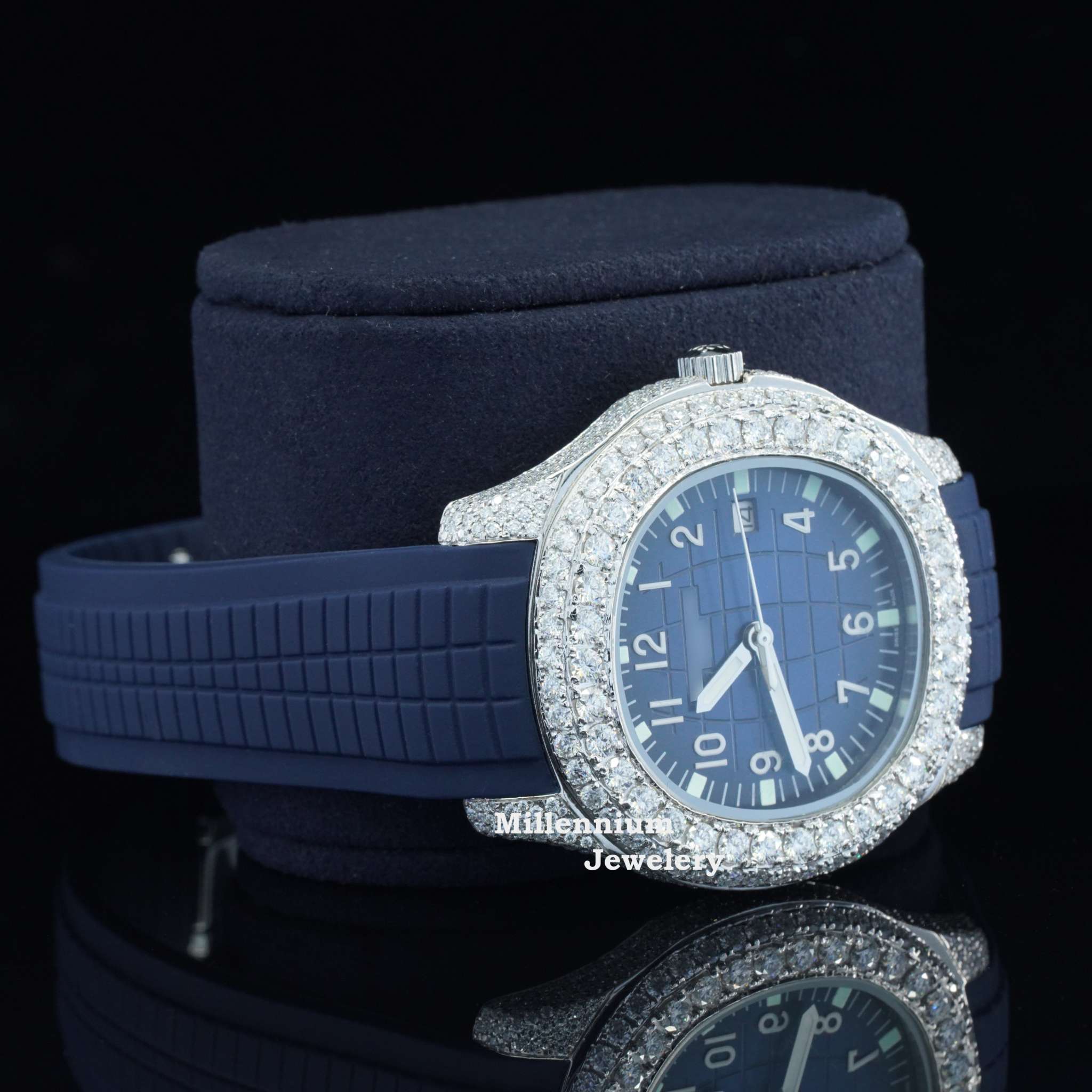Iced Out Moissanite Watch Blue Color Belt Automatic Watch For Men Second