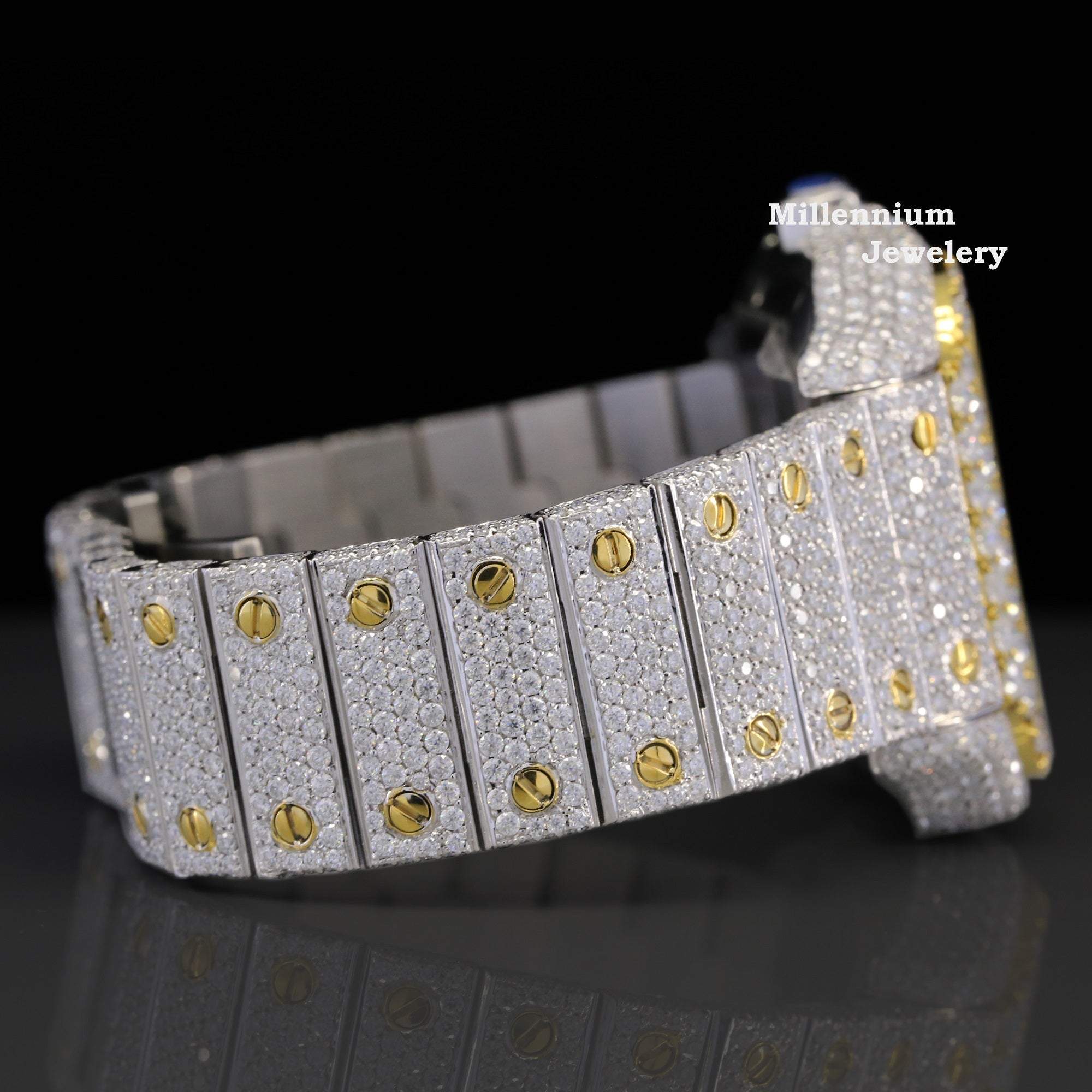 Elegant Moissanite Watch Iced Out Roman Number Automatic Watch Second