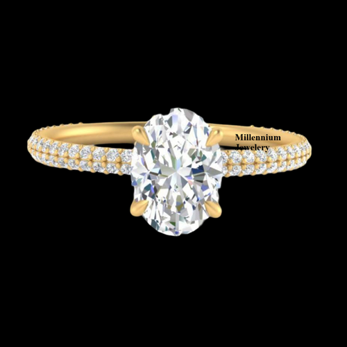 Moissanite Oval Shape Diamond Hidden Halo And Pave Style Ring