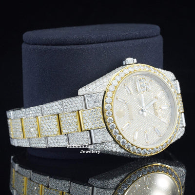 Iced Out Moissanite Watch Diamond Embellished Analog Fully Automatic For Men Second