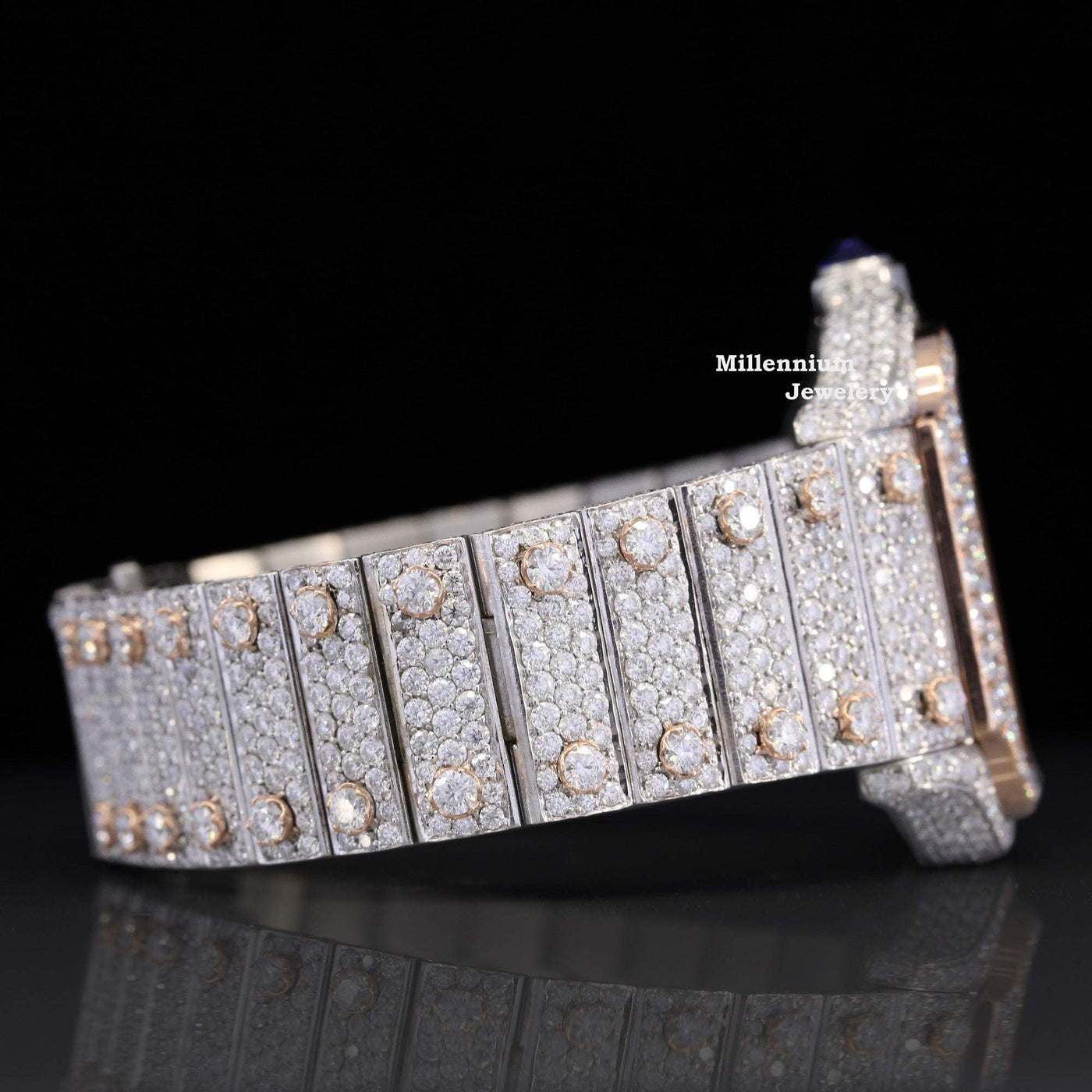 Rose Gold Color Iced Out Hip Hop Moissanite Diamond Watch With Diamond Dial