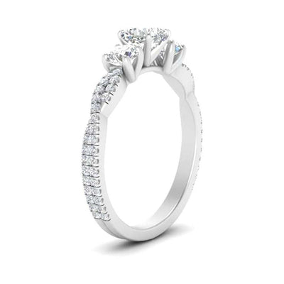 Moissanite Three Stone Pave Style Engagement Ring Second