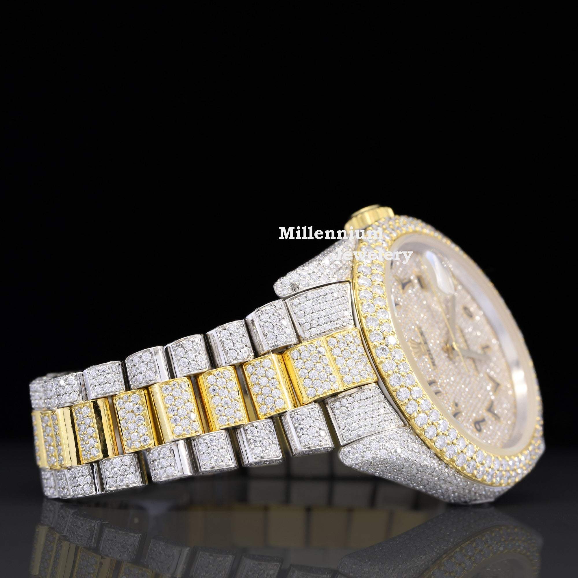 Exquisite Fully Moissanite Watch With Arabic Number Iced Out Automatic Watch With Diamond Strap