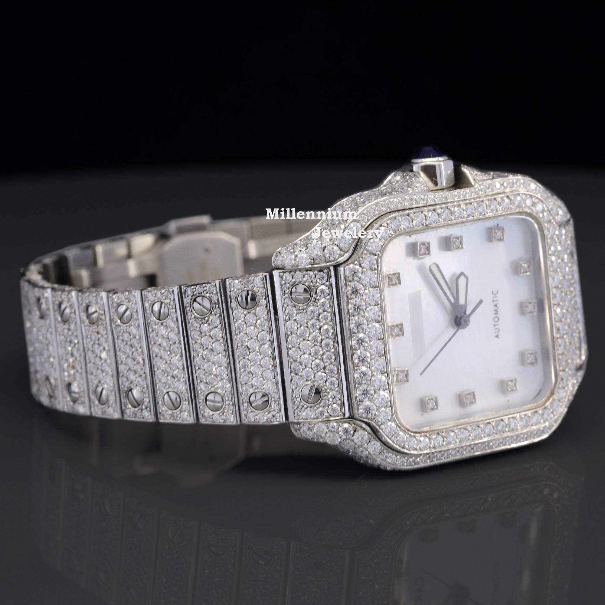 Amazing White Iced Out Moissanite Watch With Swiss Automatic Movement Second