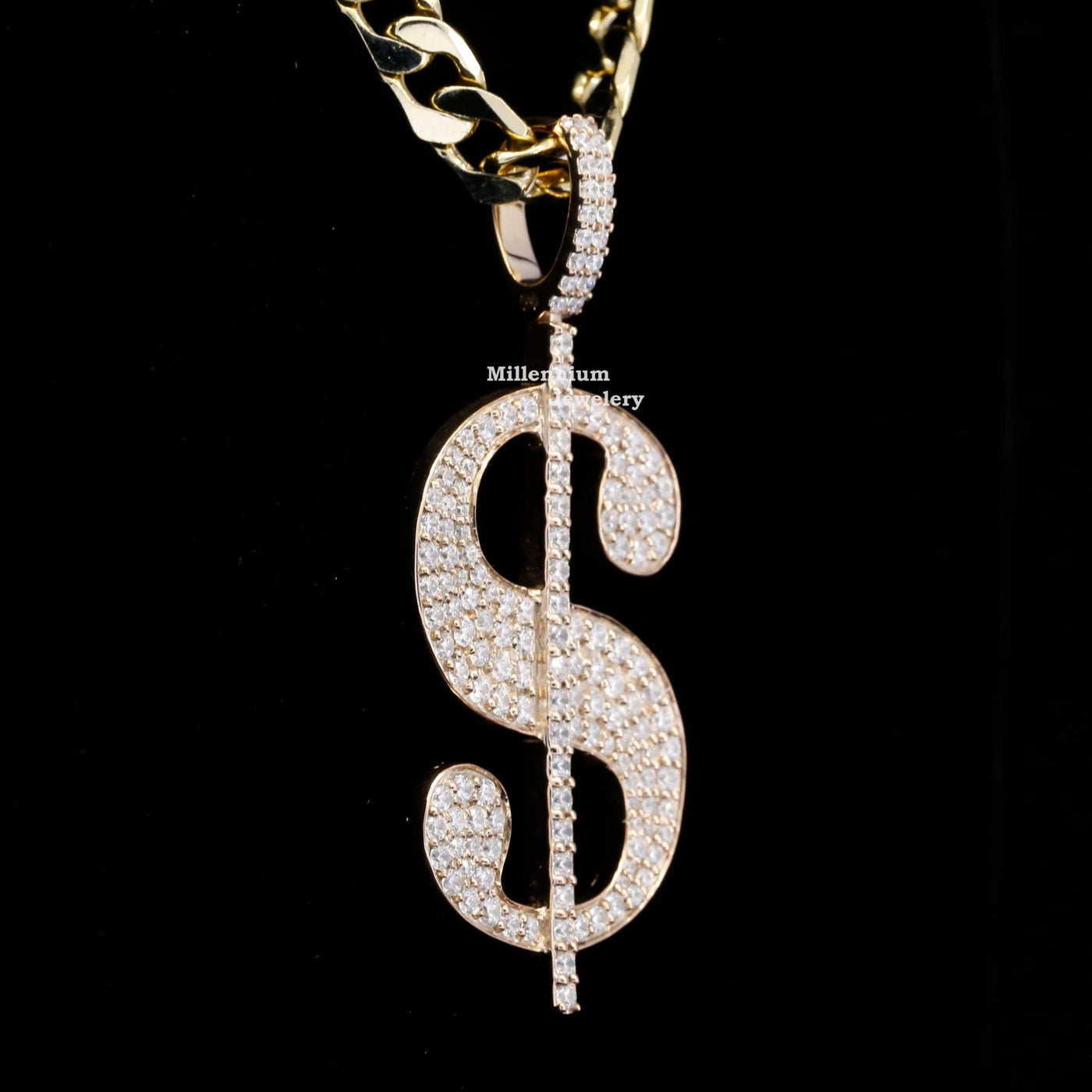 Custom Dollar Sign Fully Moissanite Diamond Embellished Pendant With Body Diamond