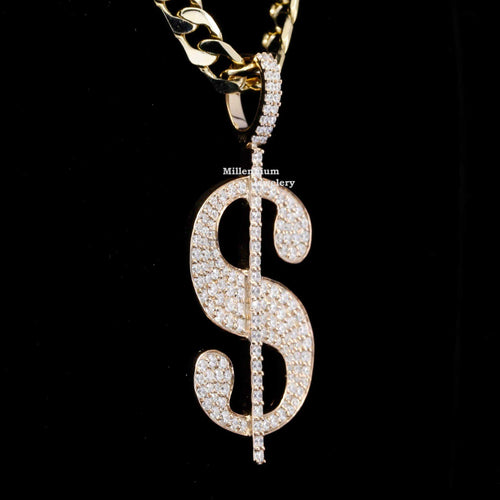 Custom Dollar Sign Fully Moissanite Diamond Embellished Pendant