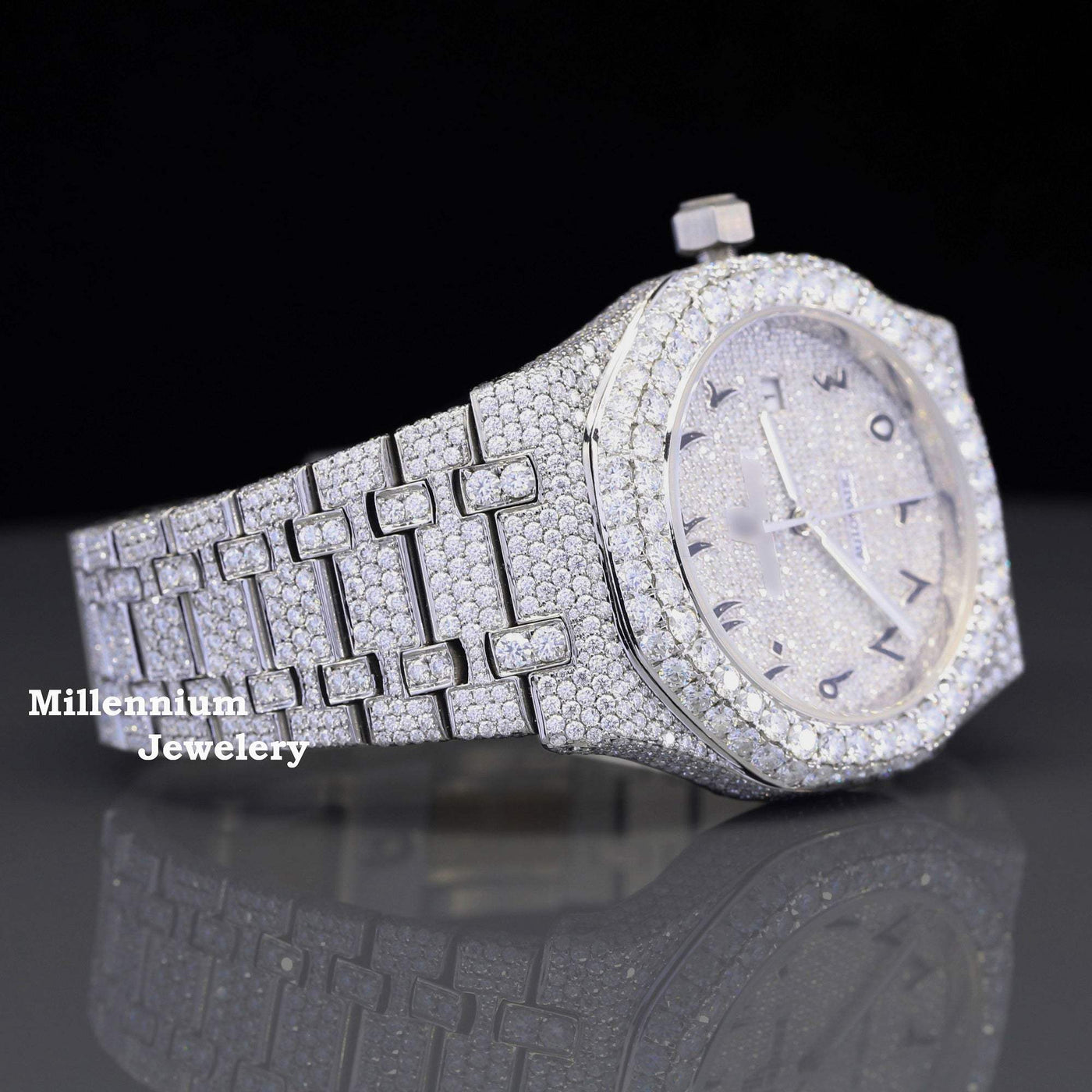 Moissanite Diamond Arabian Number Iced Out Bust Down Automatic Watch With Dial Look