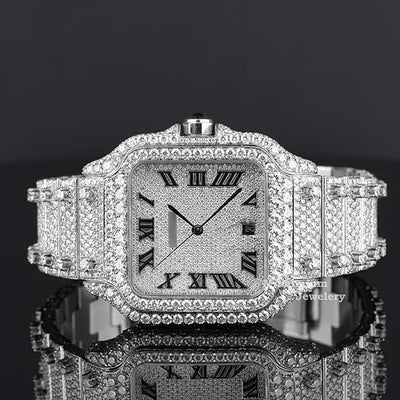 Fabulous Iced Out Roman Style Diamond Watch Automatic