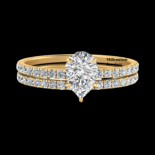 Pear Shape Moissanite Diamond Hidden Halo Pattern Eternity Ring