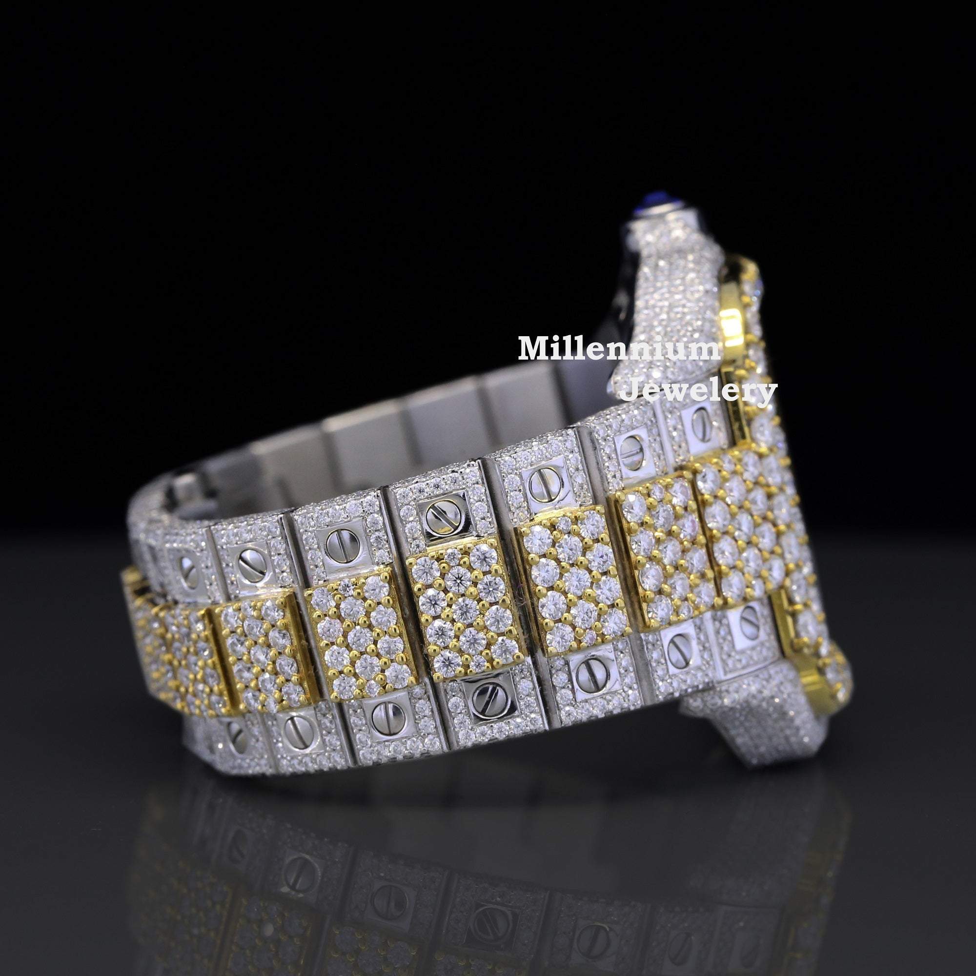 Aesthetic Two Tone Moissanite Watch For Men Automatic Movement With Diamond Strap