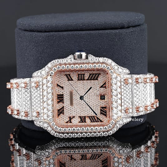 Fabulous Iced Out Roman Style Diamond Watch Automatic