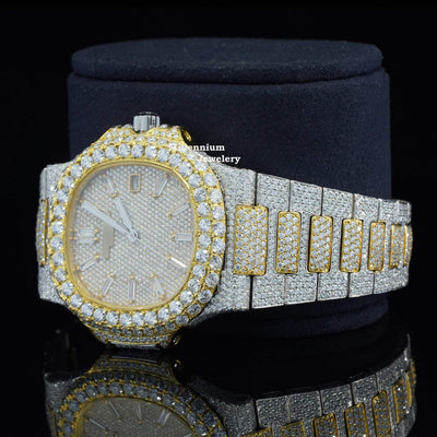 Classic Two Tone Moissanite Diamond Iced Out Automatic Watch With Diamond Strap LClassic Two Tone Moissanite Diamond Iced Out Automatic Watch With Diamond Strap