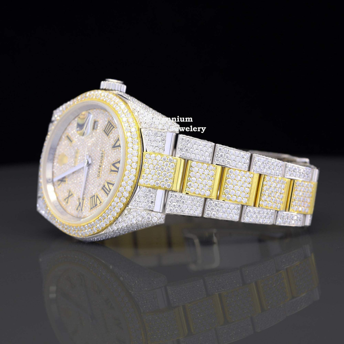 Formal Stylish Full Body Moissanite Diamond Iced Out Watch With Diamond Strap