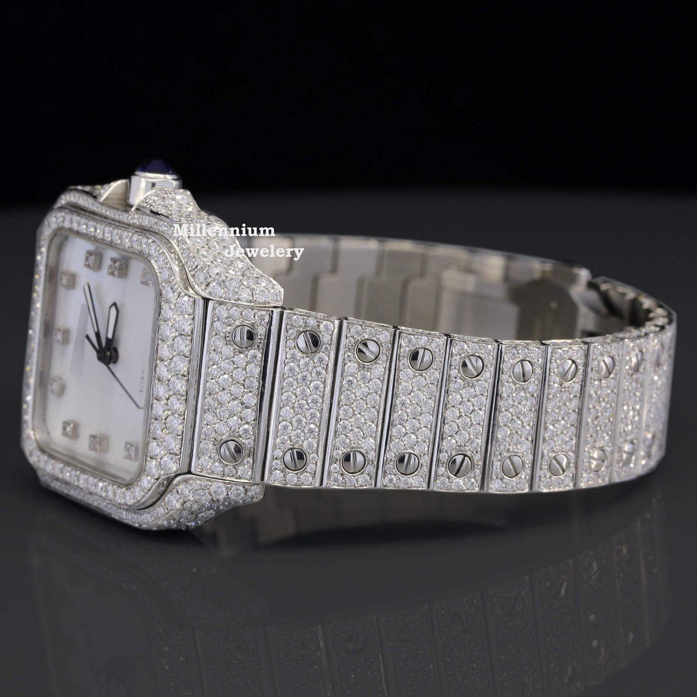 Amazing White Gold Color Moissanite Diamond Automatic Watch With Diamond Strap