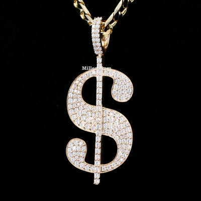 Custom Dollar Sign Fully Moissanite Diamond Embellished Pendant With Full Diamond