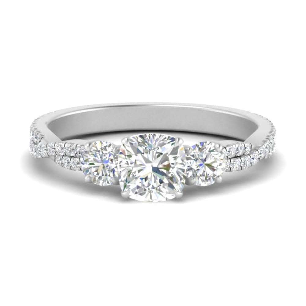 Moissanite Three Stone Pave Style Engagement Ring Third