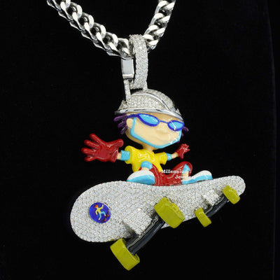 Iced Out Moissanite Diamond Hip Hop Boy With Skateboard Pendant With Full Diamond Body