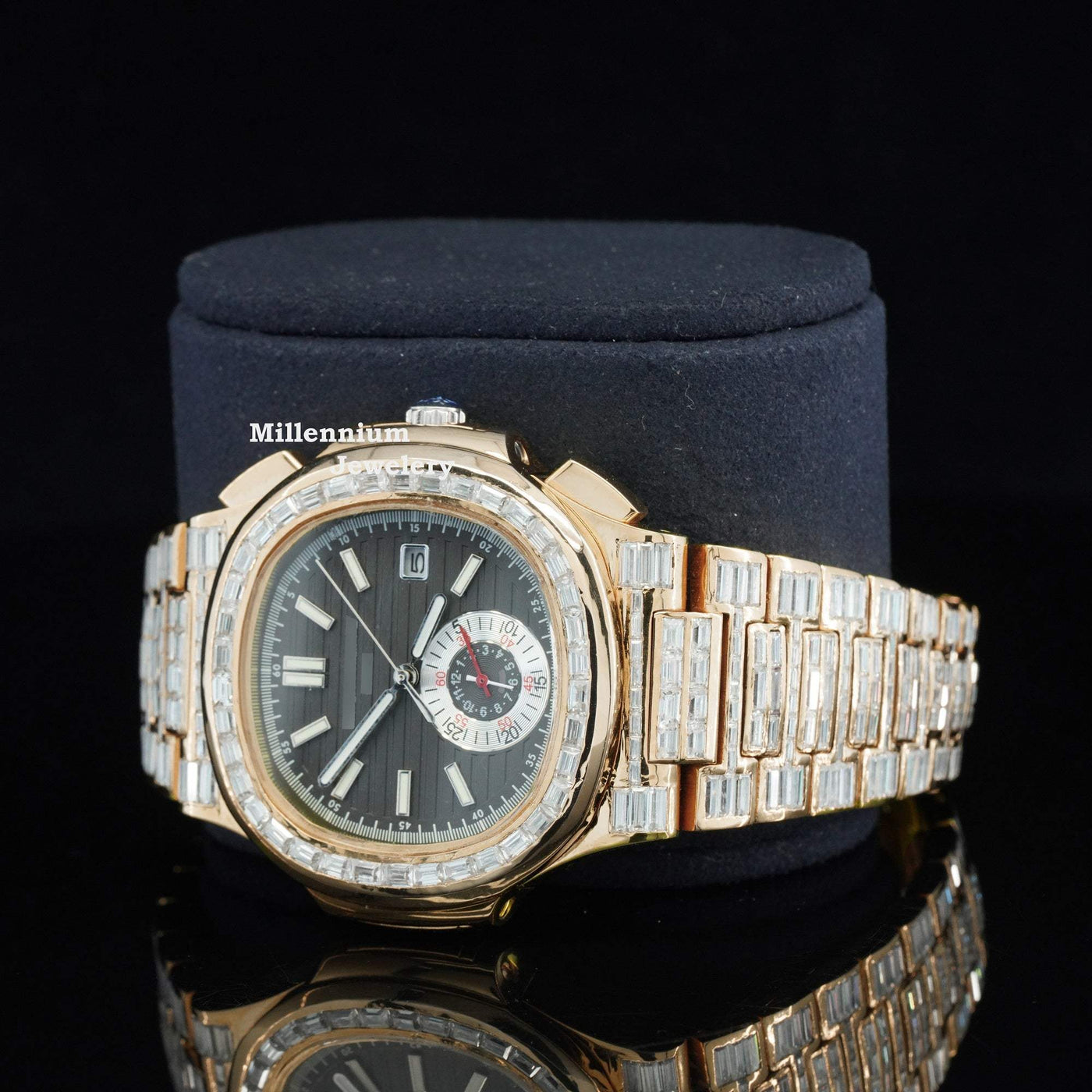 Exceptional Iced Out Automatic Chronograph Waterproof Watch With Diamond Strap