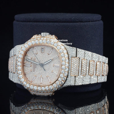 Moissanite Iced Out Sapphire Crystal Glass Automatic Watch With Diamond Strap