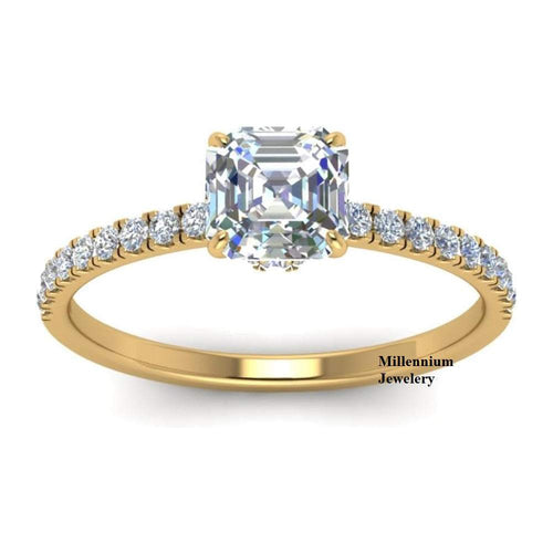 Asscher Shape 2ct Hidden Halo Petite Moissanite Diamond