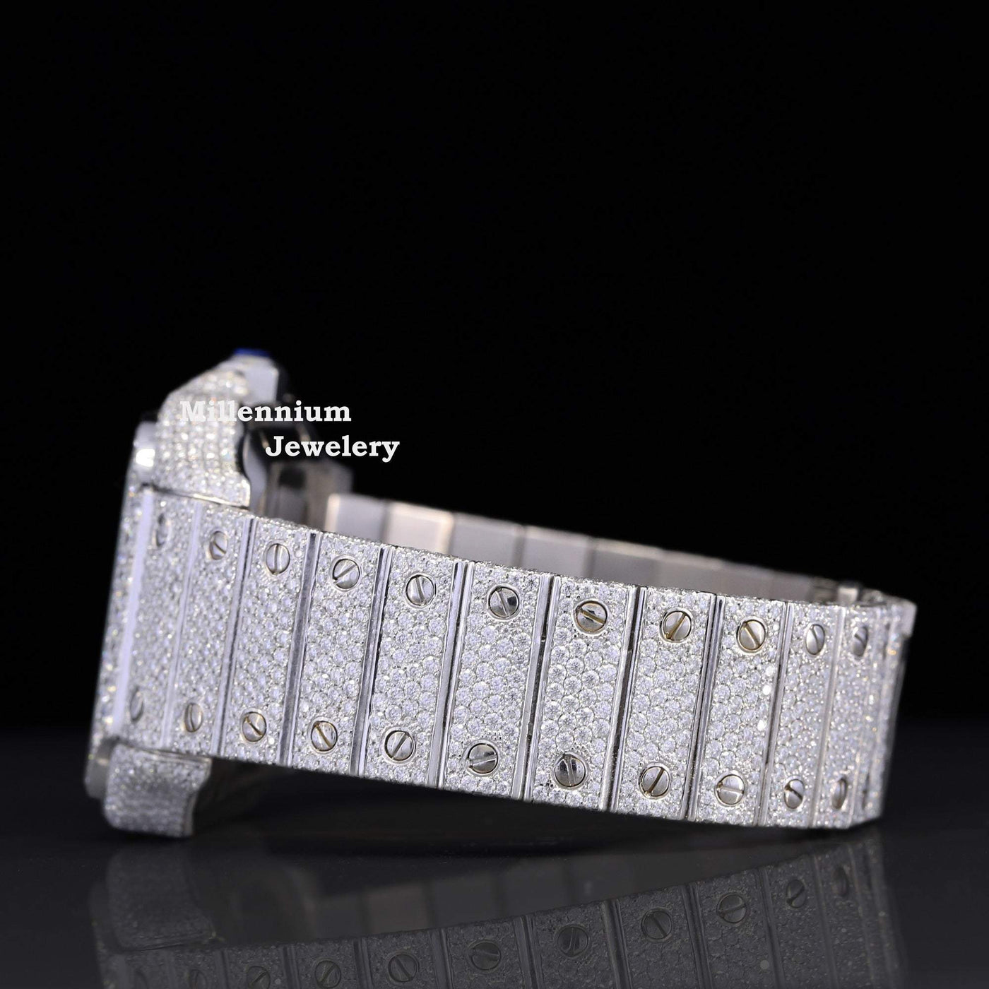 Roman Number Fully Body Moissanite Diamond Automatic Watch White Gold Color