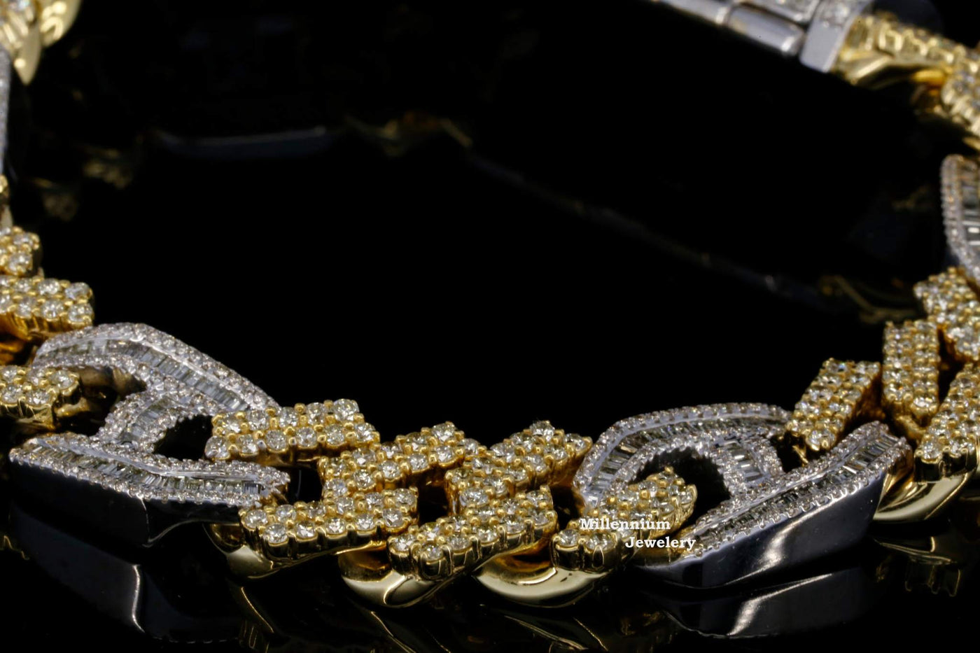 Awesome Moissanite Diamond Cuban Link Yellow and White Tone Bracelets Sixth