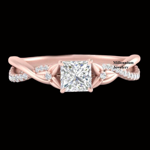 2ct Princess Shape Diamond Solitaire And Twisted Pave Engagement Ring